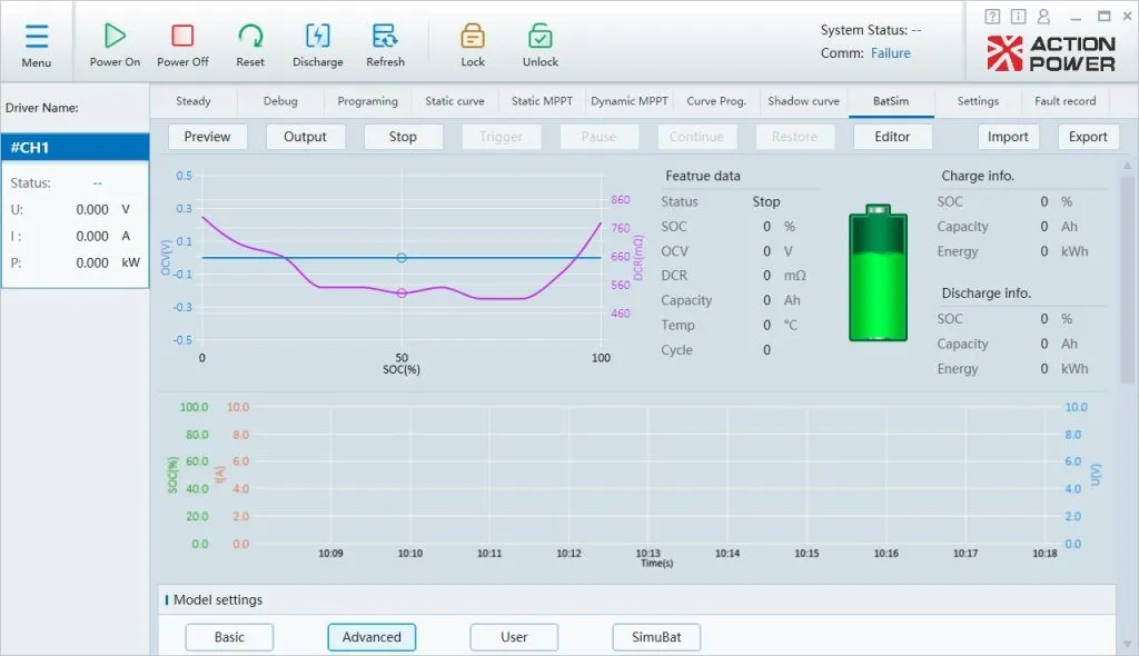 SOC battery setting of actionpower battery simulator